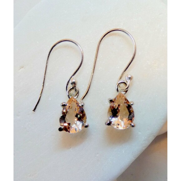 Natural Pink Morganite Gemstone Sterling Silver Dangle Drop Earrings Teardrop - Picture 1 of 6